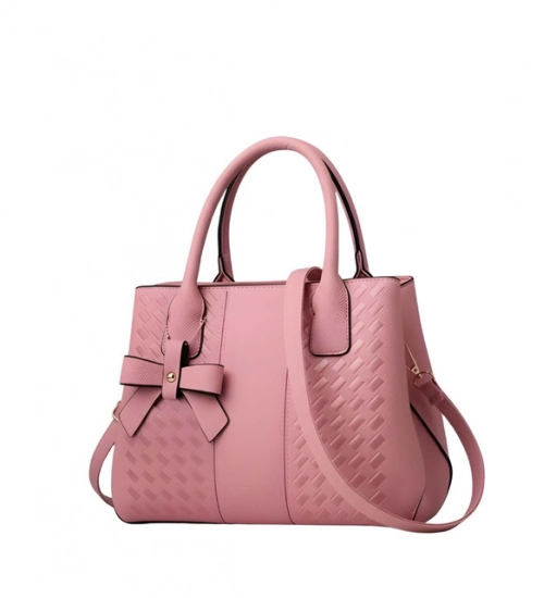 Women's PU Leather Solid Shoulder Zipper Handbag (Pink)