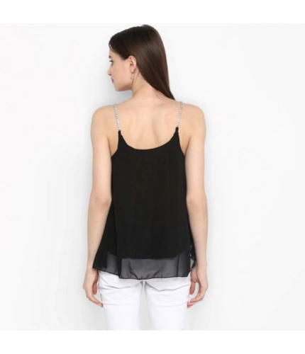 Women's Polyester Embellished Shoulder Straps Top (Black)