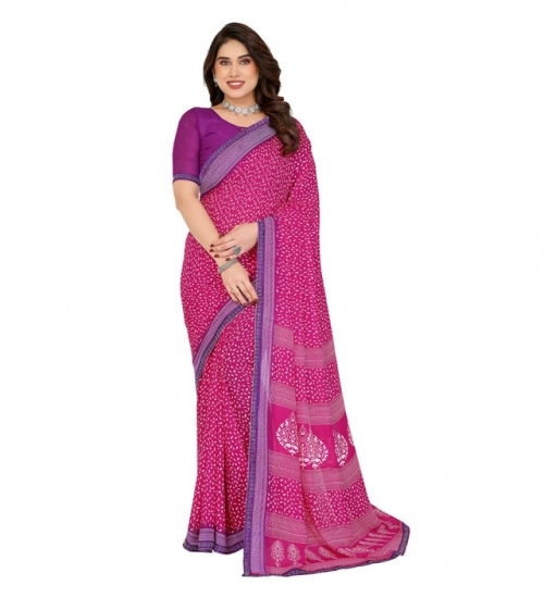 Women's Georgette Printed Saree With Unstitched Blouse 5.5Mtr (Red)