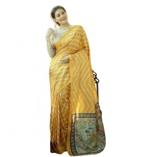 Women's Faux_Tussar_Silk Geometric_Print Saree With Unstitched Blouse 5.5Mtr (Mustard) Women's Faux_Tussar_Silk Geometric_Print Saree With Unstitched Blouse 5.5Mtr (Mustard)