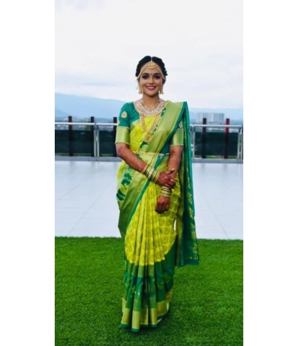 Women's Litchi silk Printed Saree With Unstitched Blouse (Light Green)