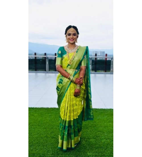 Women's Litchi silk Printed Saree With Unstitched Blouse (Light Green)