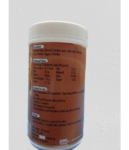 Greenfield'S Sprouted Choco Ragi Malt (250GM)