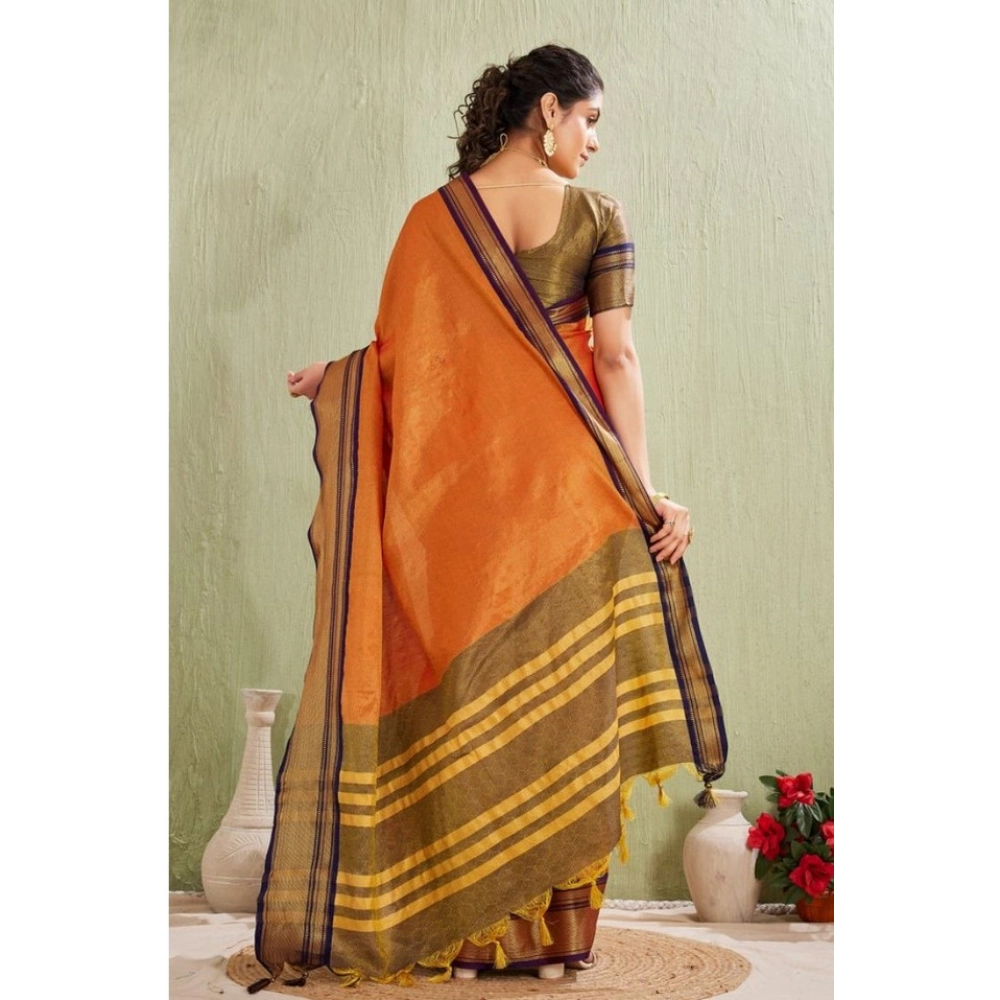 Women's Silk Blended Jaquard Woven Saree With Unstitched Blouse 5.5Mtr (Orange) Women's Silk Blended Jaquard Woven Saree With Unstitched Blouse 5.5Mtr (Orange)