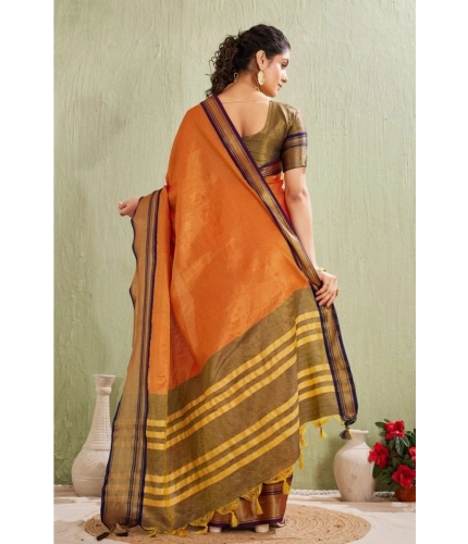 Women's Silk Blended Jaquard Woven Saree With Unstitched Blouse 5.5Mtr (Orange) Women's Silk Blended Jaquard Woven Saree With Unstitched Blouse 5.5Mtr (Orange)