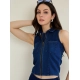 Women's Denim Lycra Solid Sleeveless Top (Blue) Women's Denim Lycra Solid Sleeveless Top (Blue)