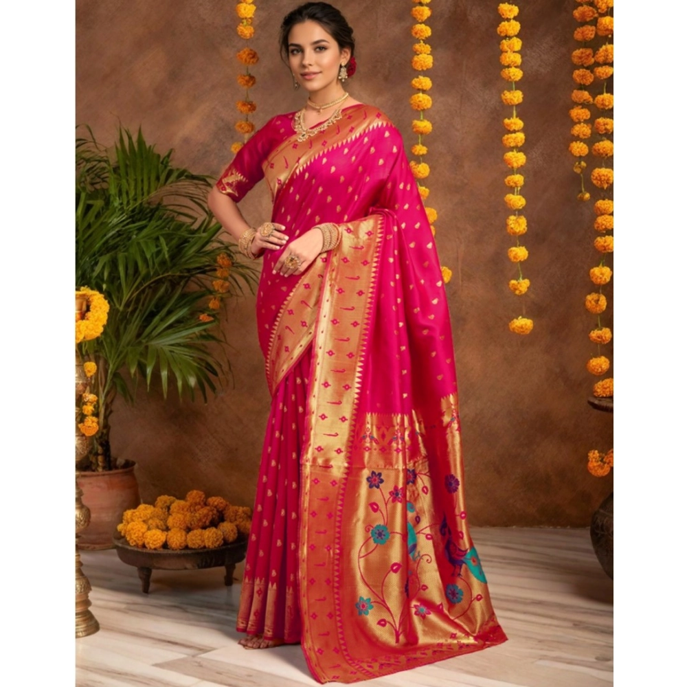 Women's Silk Blend Zari Weaving Saree With Unstitched Blouse 5.5Mtr (Pink) Women's Silk Blend Zari Weaving Saree With Unstitched Blouse 5.5Mtr (Pink)