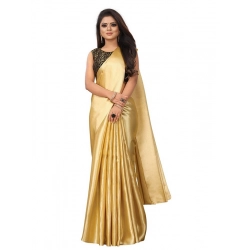 Women's Satin Printed Saree With Unstitched Blouse 5.5Mtr (Gold)