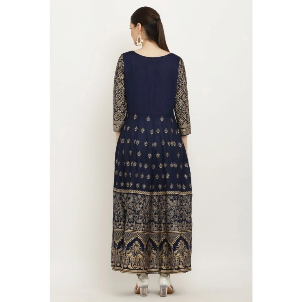 Women's Casual Rayon 3-4th Sleeves Anarkali Kurti (Blue)