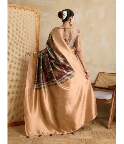 Women's Silk Printed Saree With Unstitched Blouse 5.5Mtr (Brown) Women's Silk Printed Saree With Unstitched Blouse 5.5Mtr (Brown)