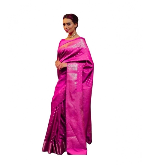Women's Soft Lichi Silk Printed Saree With Unstitched Blouse 5.5Mtr (Pink)