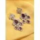 Women's Brass Silver Plated Drop Earrings (Red)