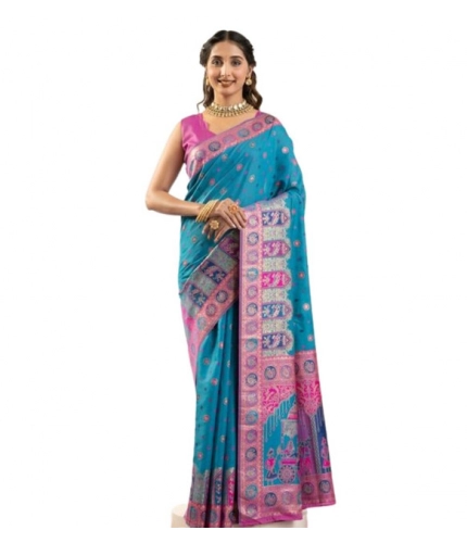 Women's Faux_Banarasi Woven Motifs Saree With Unstitched Blouse 5.5Mtr (Teal)