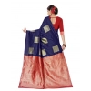 Women's Soft Lichi Silk Printed Saree With Unstitched Blouse 5.5Mtr (Blue)