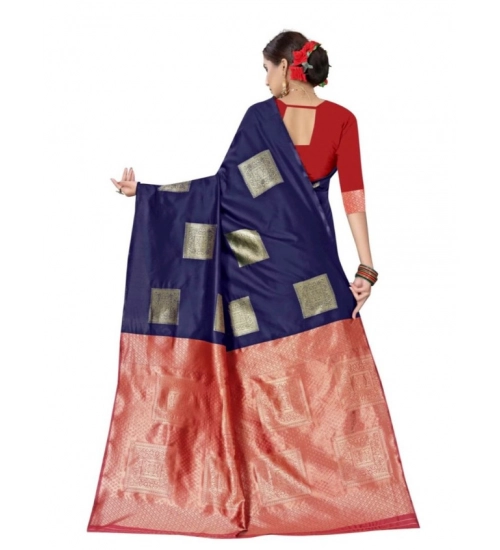 Women's Soft Lichi Silk Printed Saree With Unstitched Blouse 5.5Mtr (Blue)