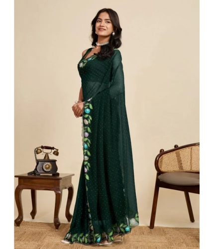 Women's Georgette Printed Saree With Unstitched Blouse 5.5Mtr (Green)