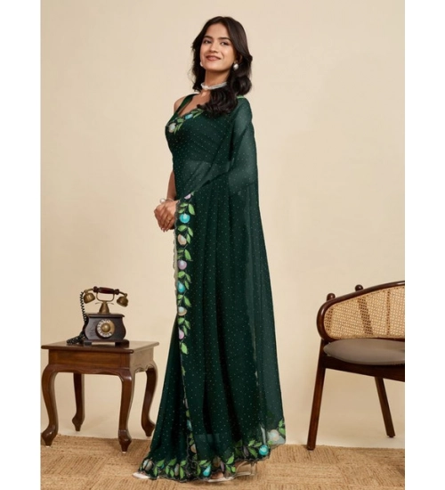 Women's Georgette Printed Saree With Unstitched Blouse 5.5Mtr (Green)