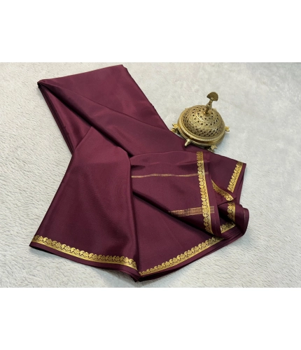 Women's Crepe Chit Pallu Solid Saree With Unstitched Blouse 5.5Mtr (Brown)