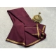 Women's Crepe Chit Pallu Solid Saree With Unstitched Blouse 5.5Mtr (Brown)