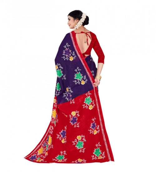 Women's Soft Pure Cotton Printed Saree With Unstitched Blouse 5.5Mtr (Multicolor)