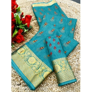 Generic Women's Digital Dolla Silk Printed Saree With Unstitched Blouse 5.5Mtr (Sky Blue)