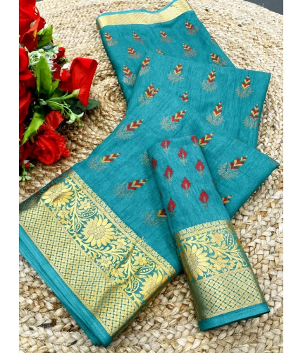 Women's Digital Dolla Silk Printed Saree With Unstitched Blouse 5.5Mtr (Sky Blue)