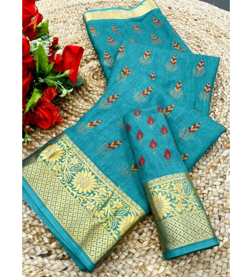 Women's Digital Dolla Silk Printed Saree With Unstitched Blouse 5.5Mtr (Sky Blue)