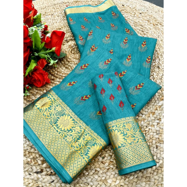 Dropship Women's Digital Dolla Silk Printed Saree With Unstitched Blouse 5.5Mtr (Sky Blue)