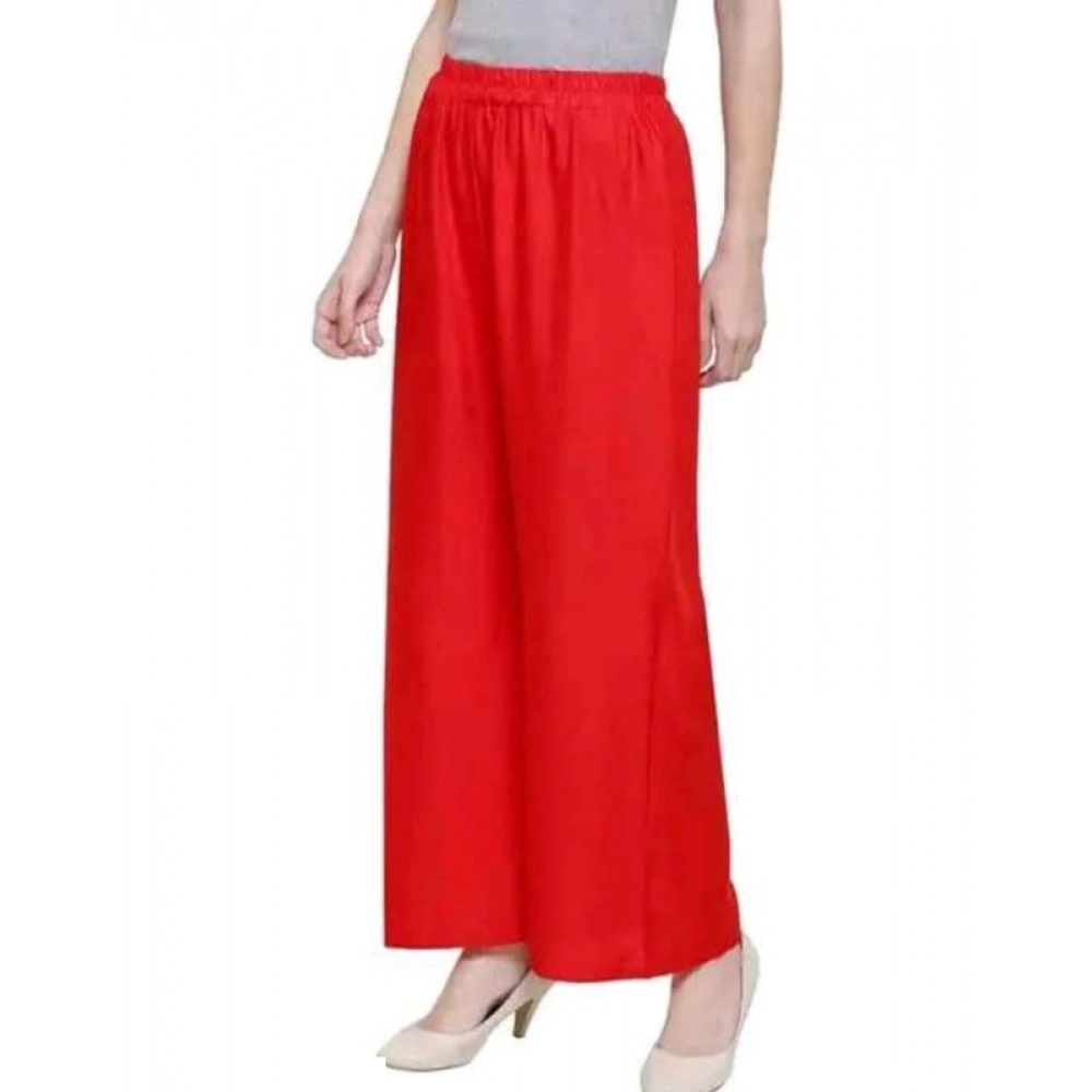 Dropship Women's Casual Rayon Solid Ankle Length Palazzo (Red, Free Size)