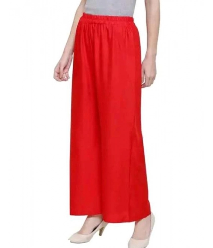 Women's Casual Rayon Solid Ankle Length Palazzo (Red, Free Size)