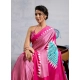 Women's Satin Crepe Printed Saree With Unstitched Blouse 5.5Mtr (Pink)