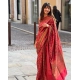Women's Litchi silk Printed Saree With Unstitched Blouse (Red)