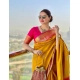 Women's Litchi silk Printed Saree With Unstitched Blouse (Yellow) Women's Litchi silk Printed Saree With Unstitched Blouse (Yellow)