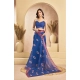 Women's Faux Linen Printed Ready to wear Saree With Unstitched Blouse 5.5Mtr (Blue)
