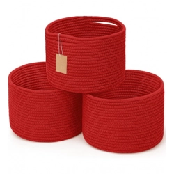 Cotton 9x7 Inch Pack of 3 Storage Basket For Clothes (Red)