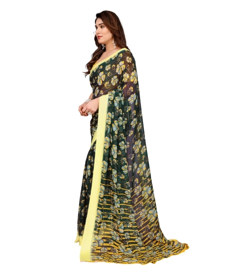 Women's Georgette Printed Saree With Unstitched Blouse 5.5Mtr (Green)