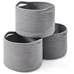 Cotton 9x7 Inch Pack of 3 Storage Basket For Clothes (Gray)