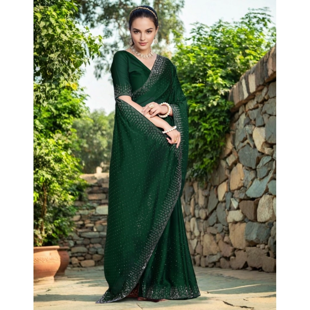 Women's Rangoli Diamond Weaving - Stone Work Saree With Unstitched Blouse 5.5Mtr (Green) Women's Rangoli Diamond Weaving - Stone Work Saree With Unstitched Blouse 5.5Mtr (Green)