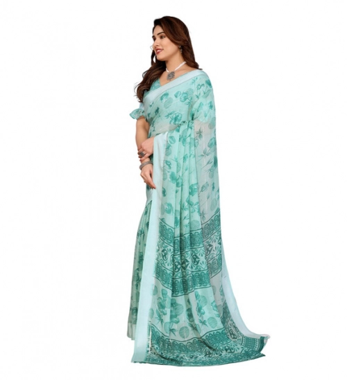 Women's Georgette Printed Saree With Unstitched Blouse 5.5Mtr (Green)