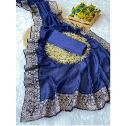 Women's Silk Embroidred Saree With Unstitched Blouse 5.5Mtr (Blue)