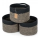 Cotton 9x7 Inch Pack of 3 Storage Basket For Clothes (Black-Beige)