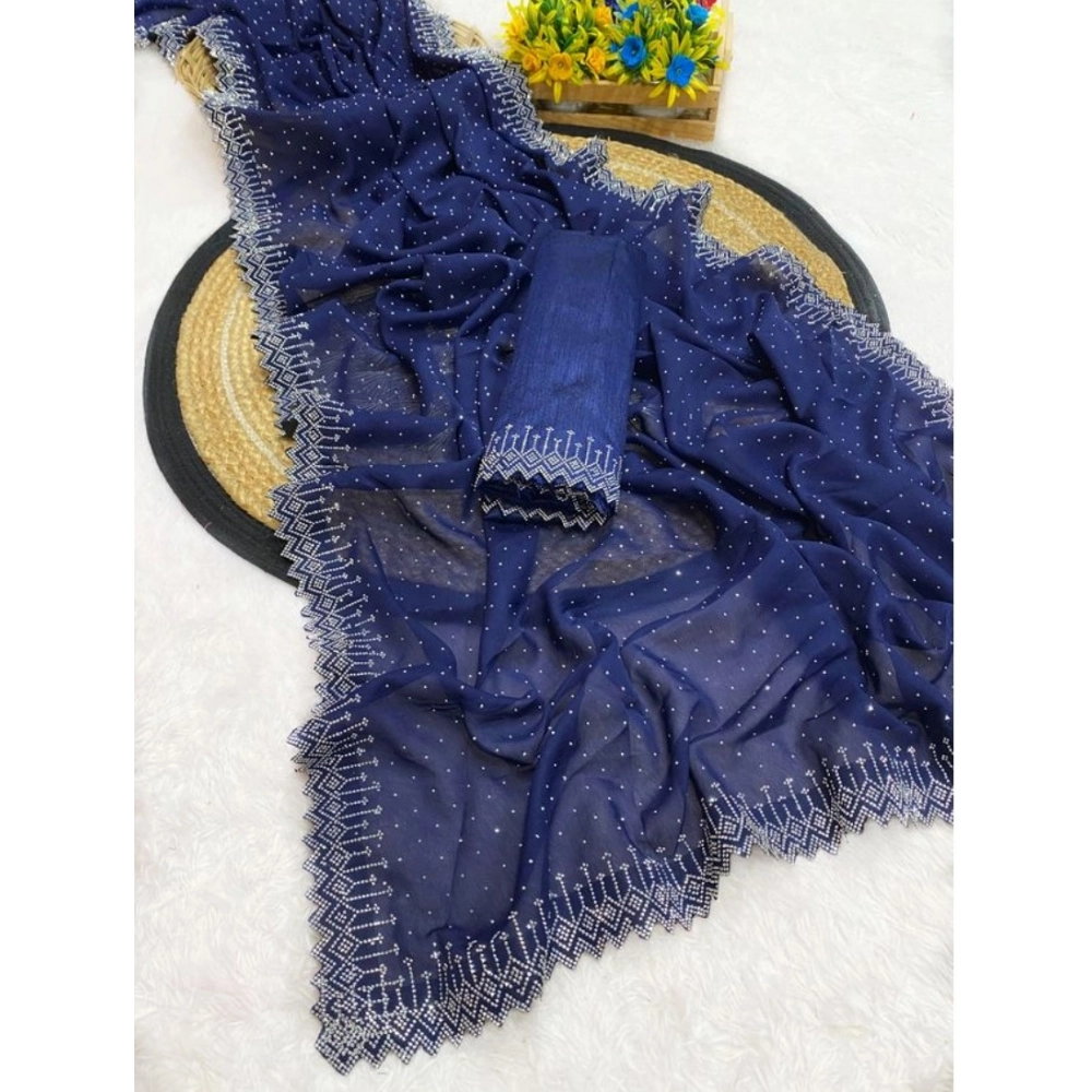 Women's Georgette Stone Work Saree With Unstitched Blouse 5.5Mtr (Blue) Women's Georgette Stone Work Saree With Unstitched Blouse 5.5Mtr (Blue)