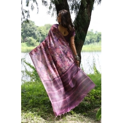 Women's Faux_Tussar_Silk Abstract_Print Saree With Unstitched Blouse 5.5Mtr (Purple)