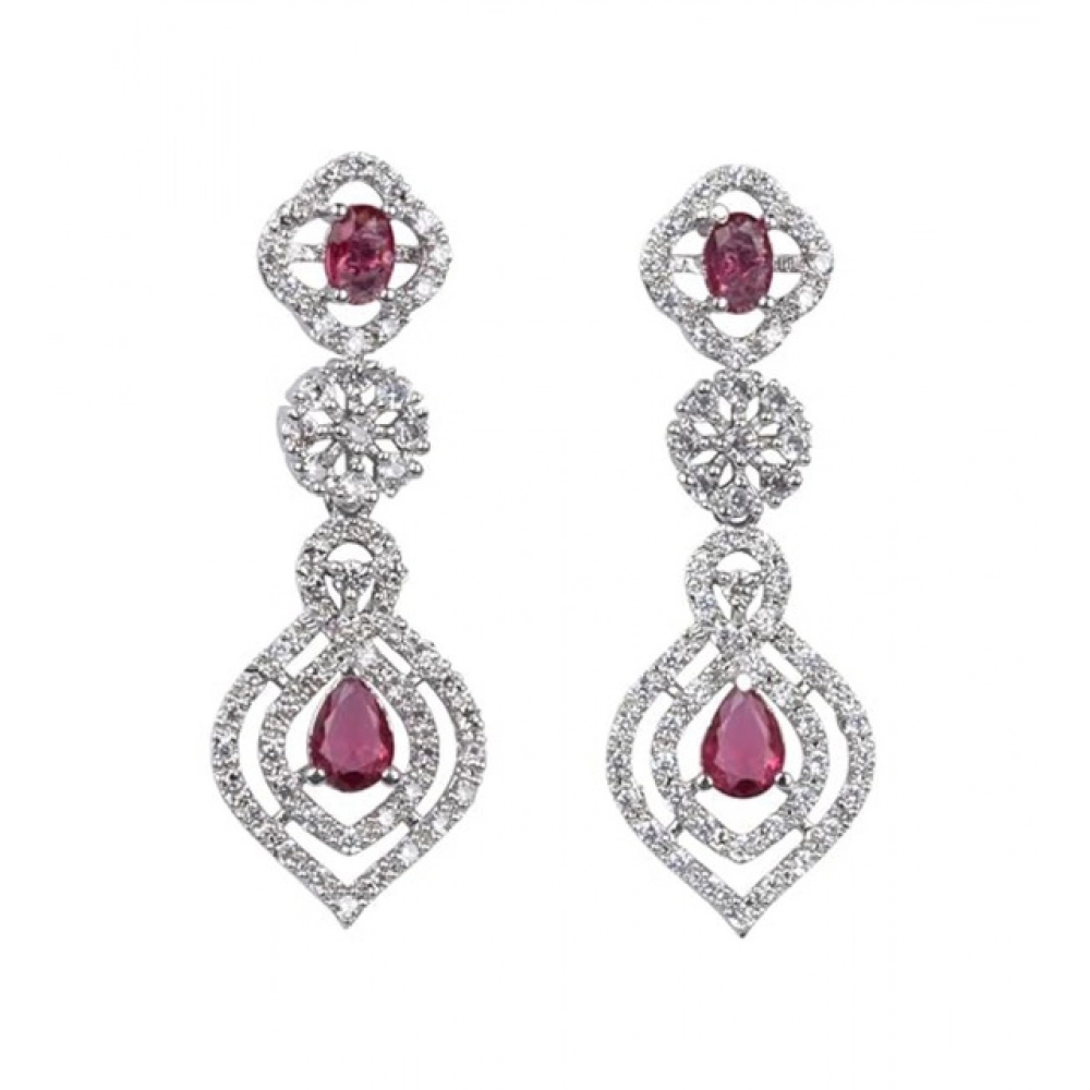 Women's Brass Silver Plated Necklace set (Red)