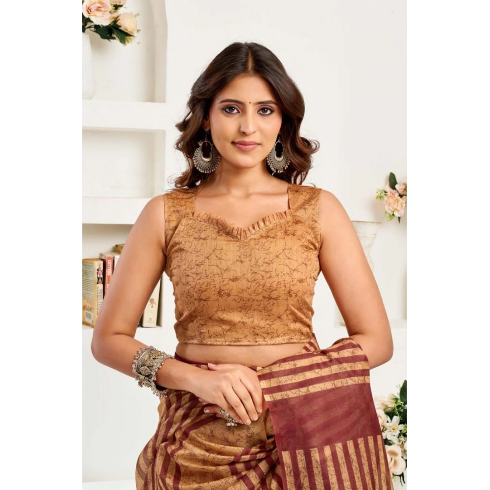 Women's Faux Linen Geometric Print Ready to wear Saree With Unstitched Blouse 5.5Mtr (Brown) Women's Faux Linen Geometric Print Ready to wear Saree With Unstitched Blouse 5.5Mtr (Brown)