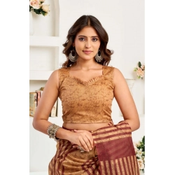 Women's Faux Linen Geometric Print Ready to wear Saree With Unstitched Blouse 5.5Mtr (Brown)