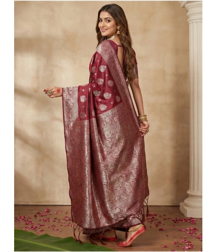 Women's Silk Blend Printed Saree With Unstitched Blouse 5.5Mtr (Maroon) Women's Silk Blend Printed Saree With Unstitched Blouse 5.5Mtr (Maroon)