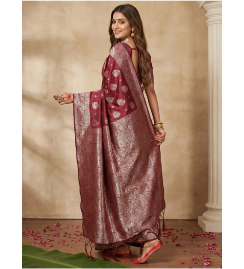 Women's Silk Blend Printed Saree With Unstitched Blouse 5.5Mtr (Maroon)