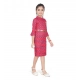 Girl's Knitted Printed 3/4 th Sleeve Close Neck Dress (Pink)