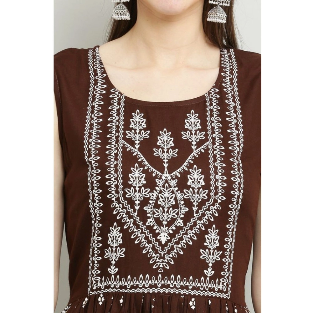 Women's Casual Rayon 3-4th Sleeves Kurti (Brown)